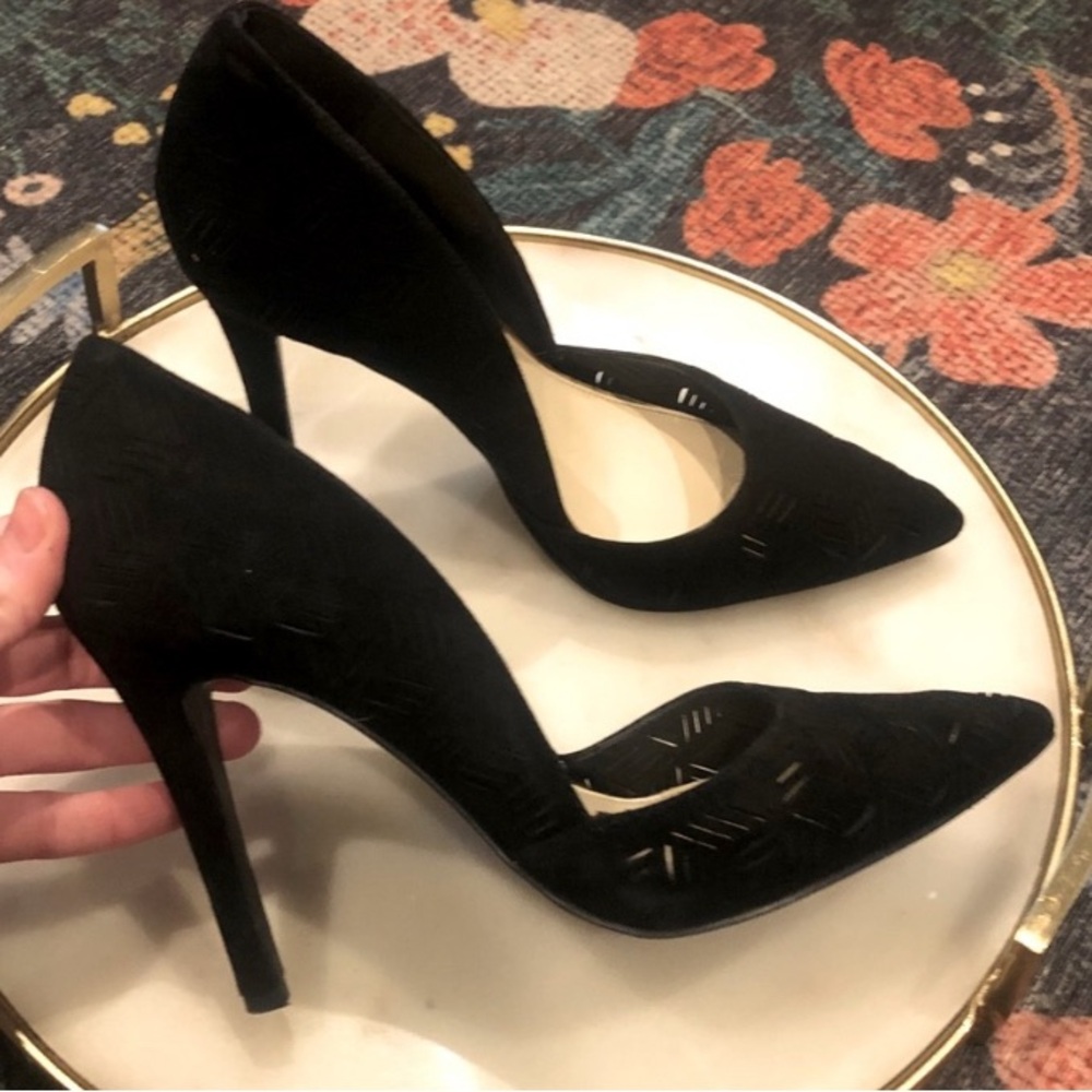 Jessica Simpson Black Suede Laser Cutout Stiletto Heels